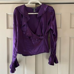 Sake Fifth Avenue Purple satin wrap top with ruffle sleeves-excellent condition